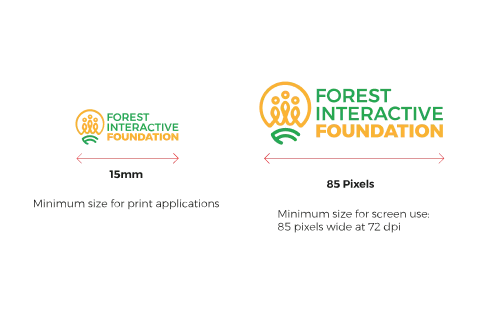 The FIF logo shown at its minimum sizes: 75mm wide for print and 85 pixels wide for screen.